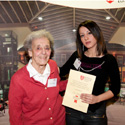 Nina Fouladvand, winner of this year's scholarship, with David Caminer's widow, Jackie.